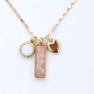 Genuine Rose Quartz and  Mother Pearl Shell Gold Tone Chain Necklaces Pendant
